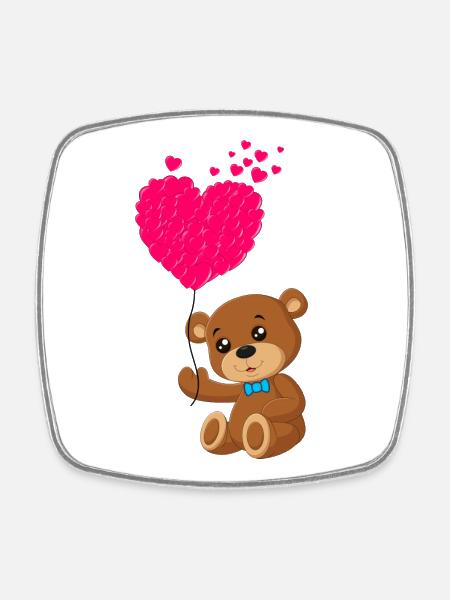 Teddybär mit Herz - Viereckiger Kühlschrankmagnet - Weiß