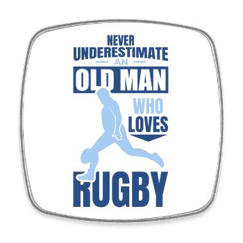 Never underestimate old rugby players - Square fridge magnet - white - Front