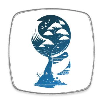 Mystischer Fantasy Baum im Mondschein - Viereckiger Kühlschrankmagnet - Weiß - Vorne