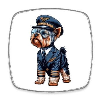 Pilote de Yorkshire Terrier - Magnet carré - blanc - Devant