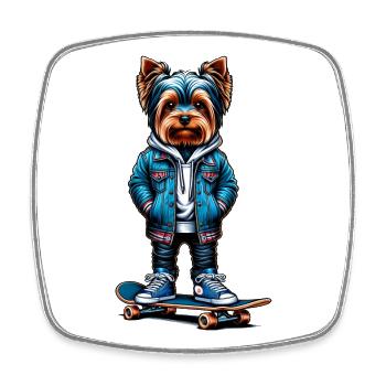Yorkshire Terrier Skater - Viereckiger Kühlschrankmagnet - Weiß - Vorne