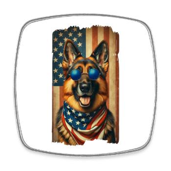 Schäferhund mit USA Flagge - Viereckiger Kühlschrankmagnet - Weiß - Vorne