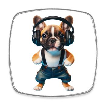 Eine französische Bulldogge mit Kopfhörern - Viereckiger Kühlschrankmagnet - Weiß - Vorne