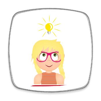 Mädchen mit Brille und einer leuchtenden Glühbirne - Viereckiger Kühlschrankmagnet - Weiß - Vorne