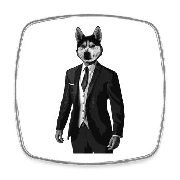 Husky avec costume Homme avec tête de chien - Huskyman - Magnet carré - blanc - Devant