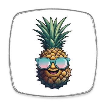 Ananas Pineapple Cool Sonnenbrille Geschenk - Viereckiger Kühlschrankmagnet - Weiß - Vorne