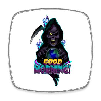 Neon Grim Reaper Bonjour - Magnet carré - blanc - Devant