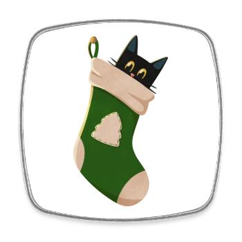 Katze in grünem Stiefel - Viereckiger Kühlschrankmagnet - Weiß - Vorne