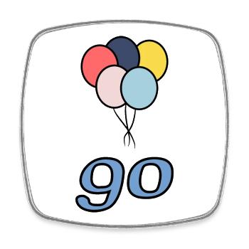 90. 90 ANS. 90e ANNIVERSAIRE. ANNIVERSAIRE 90 ANS. - Magnet carré - blanc - Devant