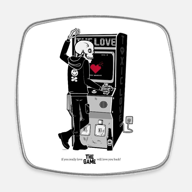 Skeleton at Retro Arcade Heartbreak - Square fridge magnet - white