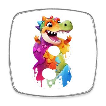 NUMBER 8 YEARS DINOSAUR 8TH BIRTHDAY DINO - Square fridge magnet - white - Front