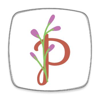 Elegant letter 'P' with flowers - Square fridge magnet - white - Front