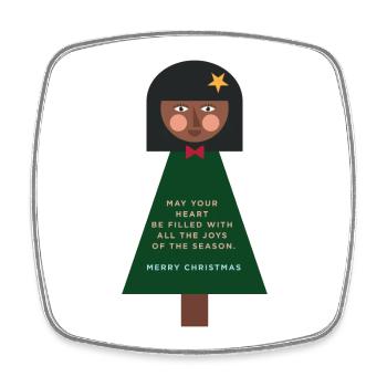 Weihnachtsgruß-Puppe im Grün - Viereckiger Kühlschrankmagnet - Weiß - Vorne