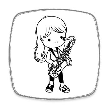 Saxophonist Girl Cartoon - Square fridge magnet - white - Front