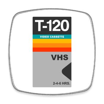Vintage T-120 VHS Video Cassette Retro Sticker - Square fridge magnet - white - Front
