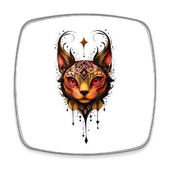Ornamental elegance: Portrait of a cat. - Square fridge magnet - white - Front