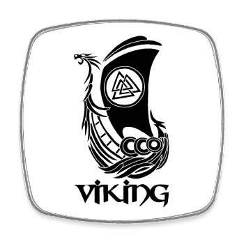 Schwarzes Wikingerschiff - Viereckiger Kühlschrankmagnet - Weiß - Vorne