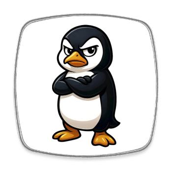 Cool penguin gamer with crossed arms - Square fridge magnet - white - Front