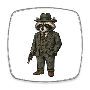 Eleganter Mafiaboss Waschbär im Anzug mit Hut - Square fridge magnet - white - Front