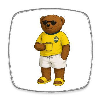 Swedish Strandbär with Sunglasses and Coffee Cup - Square fridge magnet - white - Front