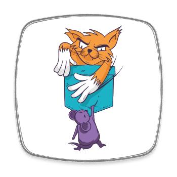 Chat joueur avec motif de souris - Magnet carré - blanc - Devant