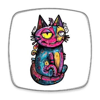 Katze Bunt Kunst Design - Viereckiger Kühlschrankmagnet - Weiß - Vorne