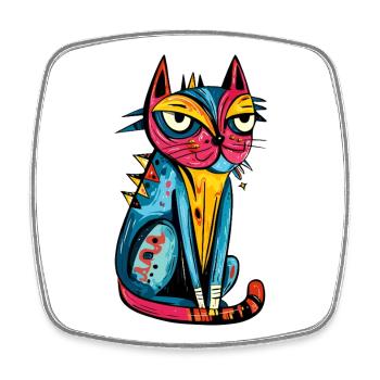 Katze Bunt Kunst - Viereckiger Kühlschrankmagnet - Weiß - Vorne