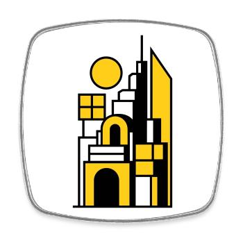 Abstract Cityscape in Yellow Black - Square fridge magnet - white - Front