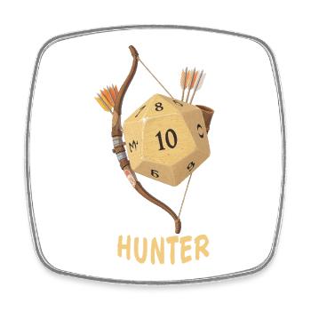 W20 mit Pfeil & Bogen – Hunter Fantasy Dice - Viereckiger Kühlschrankmagnet - Weiß - Vorne