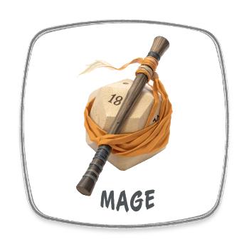 W20 mit Zauberstab – Mage Fantasy Dice - Viereckiger Kühlschrankmagnet - Weiß - Vorne