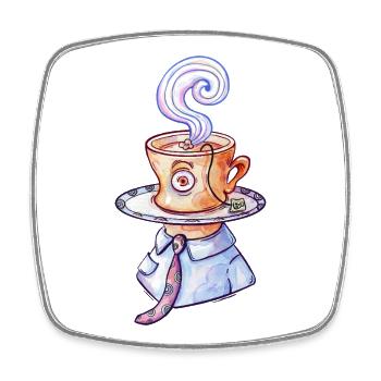 Surreal Tea Cup Man - Square fridge magnet - white - Front