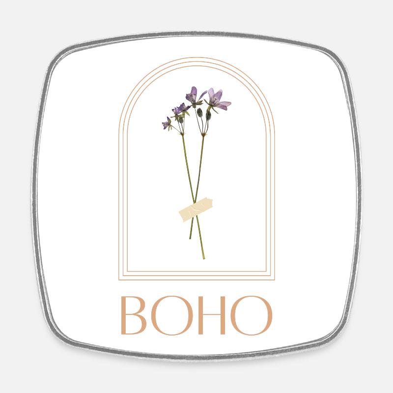 Boho Blütenstrauß im Bogenrahmen - Viereckiger Kühlschrankmagnet - Weiß