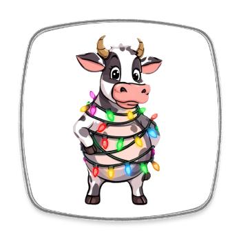 Cow entangled in Licher chain - in the Christmas splendour - Square fridge magnet - white - Front