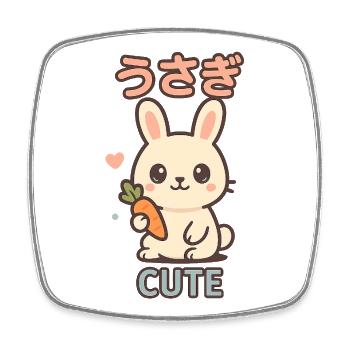 Kawaii Hase mit Karotte - Usagi Stil - Viereckiger Kühlschrankmagnet - Weiß - Vorne