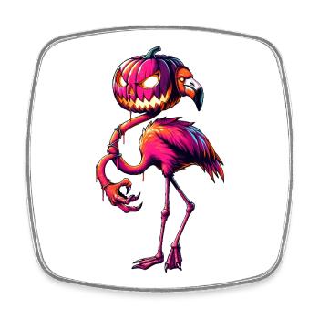 Halloween Flamingo Cartoon Pumpkin Monster Fusion - Square fridge magnet - white - Front