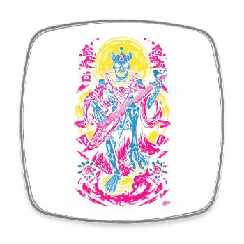Neon Skelett Gitarrist - Viereckiger Kühlschrankmagnet - Weiß - Vorne