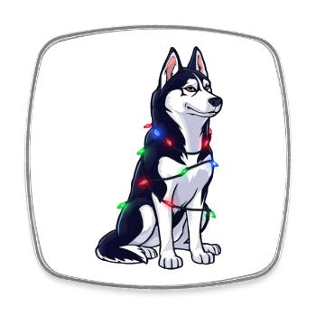 Husky with Christmas lights - Square fridge magnet - white - Front