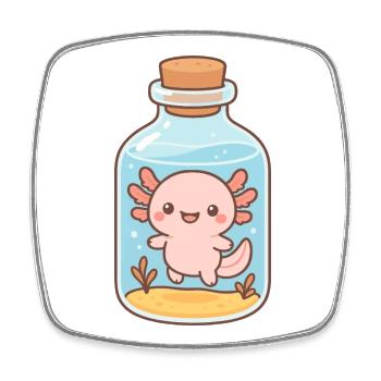 Magischer Axolotl – niedliches Wesen in der Flasche - Viereckiger Kühlschrankmagnet - Weiß - Vorne