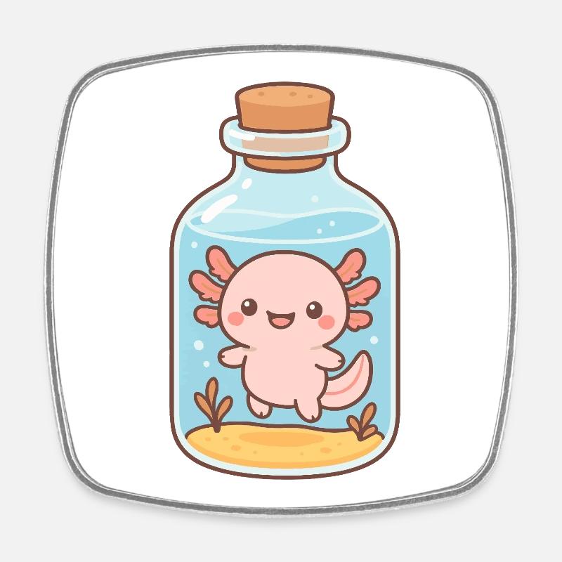 Magic Axolotl – Cute Creature in a Bottle - Square fridge magnet - white