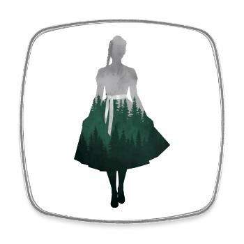 Dirndl Silhouette with Forest – Alpine Style Elegant - Square fridge magnet - white - Front