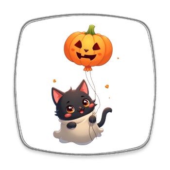 Halloween Katze mit Halloween Kürbis - Viereckiger Kühlschrankmagnet - Weiß - Vorne