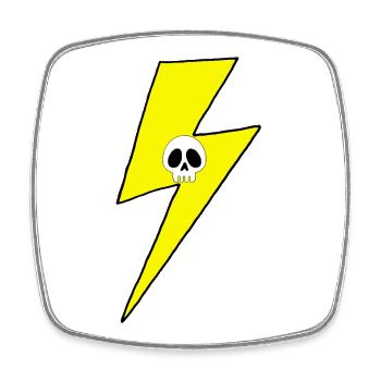 Yellow lightning bolt with white skull - Square fridge magnet - white - Front
