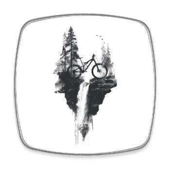 Mountain Bike Forest Landscape Waterfall Adventure - Square fridge magnet - white - Front