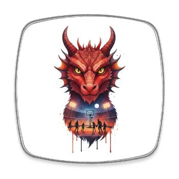 Basketball Drache - Viereckiger Kühlschrankmagnet - Weiß - Vorne