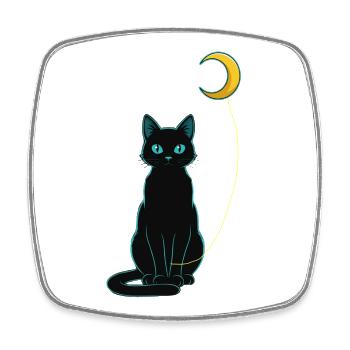 Schwarze Katzennacht mit Mondballon - Viereckiger Kühlschrankmagnet - Weiß - Vorne