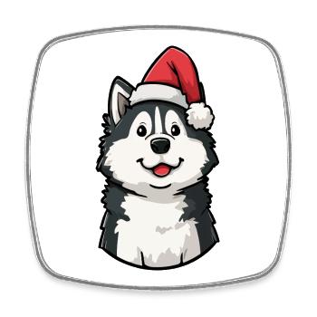 Husky Santa Pup - Square fridge magnet - white - Front