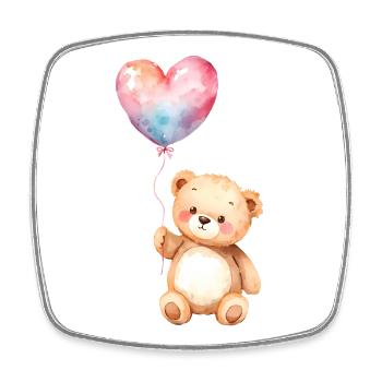 Aquarell Teddy mit Herz Ballon - Viereckiger Kühlschrankmagnet - Weiß - Vorne