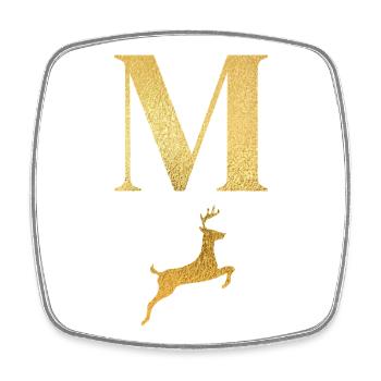 Letter m golden deer - gift idea - Square fridge magnet - white - Front