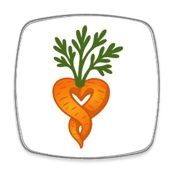 Two carrots in the shape of a heart – symbol close to nature - Square fridge magnet - white - Front