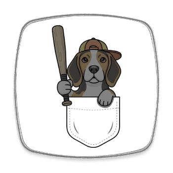 Beagle Pocket Baseball - Viereckiger Kühlschrankmagnet - Weiß - Vorne
